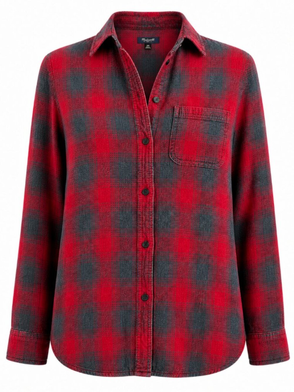 Madewell Ex-Boyfriend Flannel Shirt in Lansing Red Grey Plaid Size XS